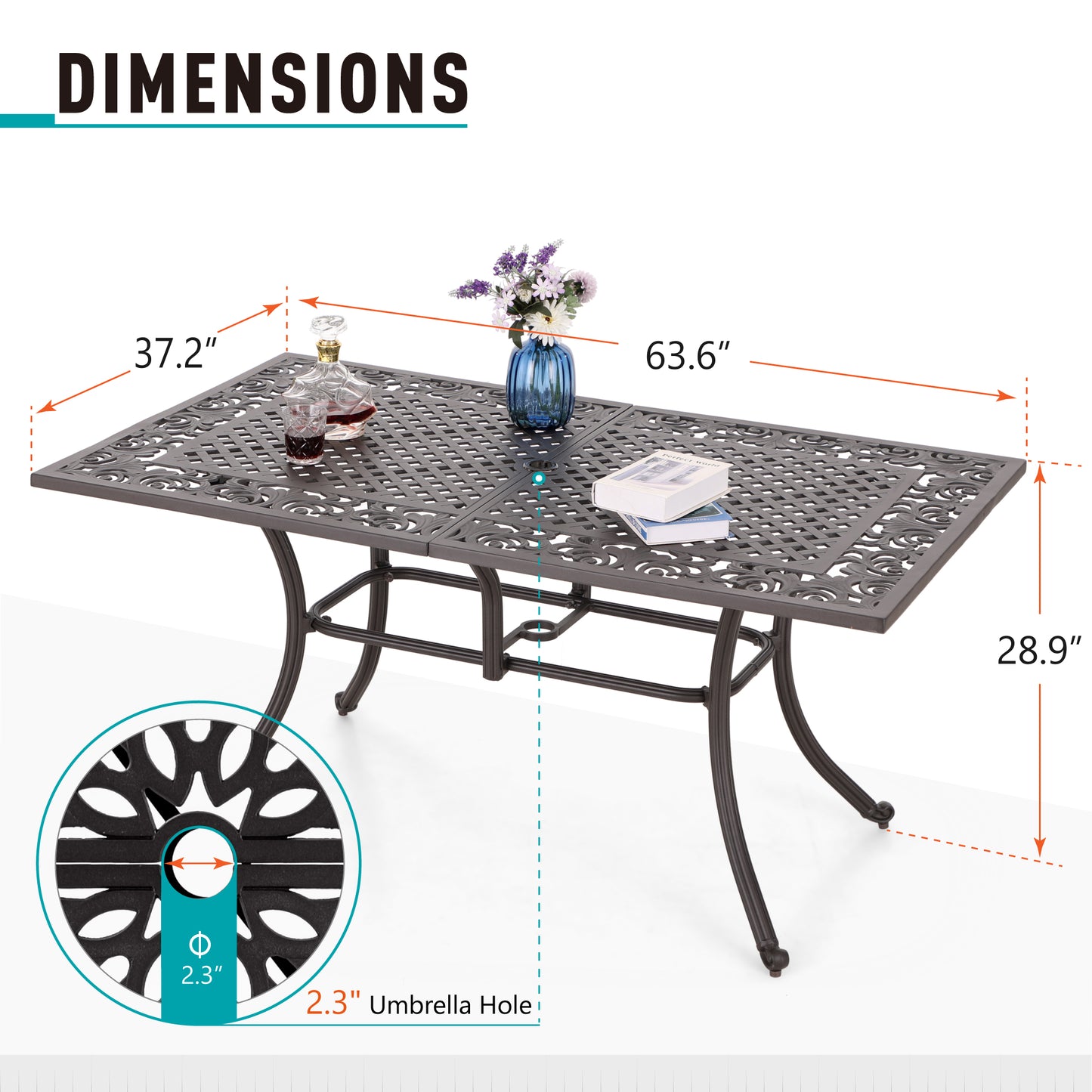 Sophia & William 7 Pieces Patio Dining Set Rectangle Table & 6 Cast Aluminum Patio Dining Chairs with Cushion