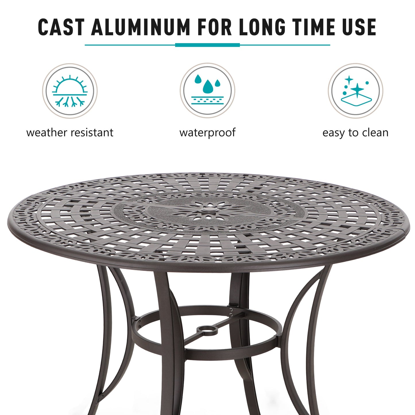 Sophia & William 54¡±Cast Aluminum Patio High Bar Table with Umbrella Hole - Bronze