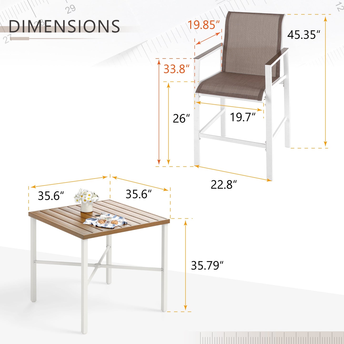 Sophia & William 5 Piece Patio Outdoor Bar Textilene Set Metal Height Table and Chairs, White