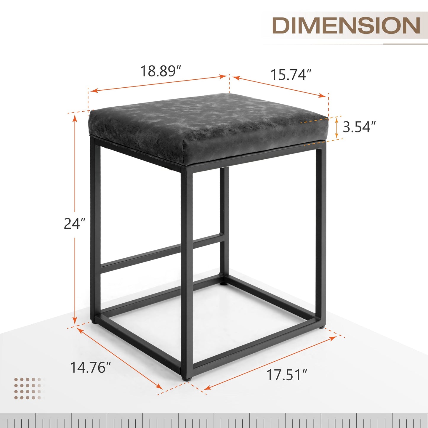 Sophia & William 24 Bar Stool Counter Height Bar Stools with Footrest-Set of 2-Black