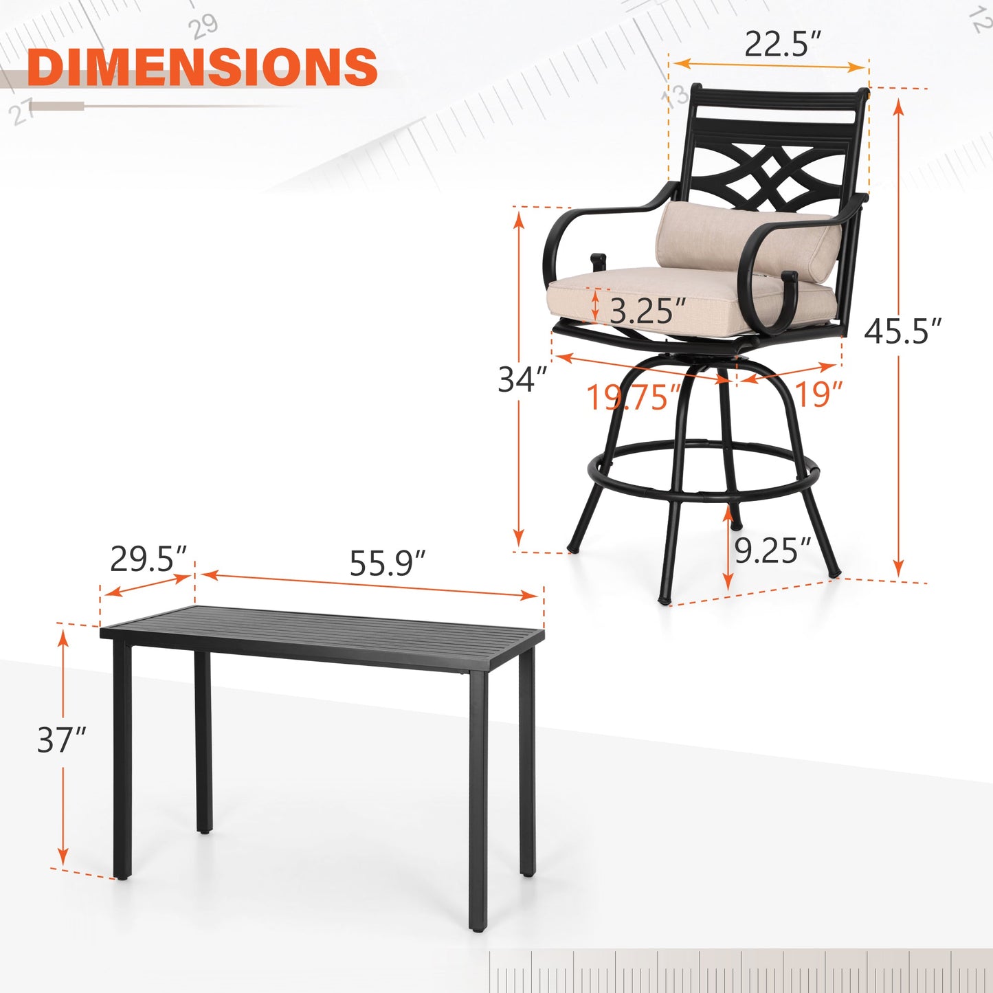 Sophia & William 5 Pcs Patio Outdoor Swivel Bar Stools Set and Height Table Furniture Bistro Set