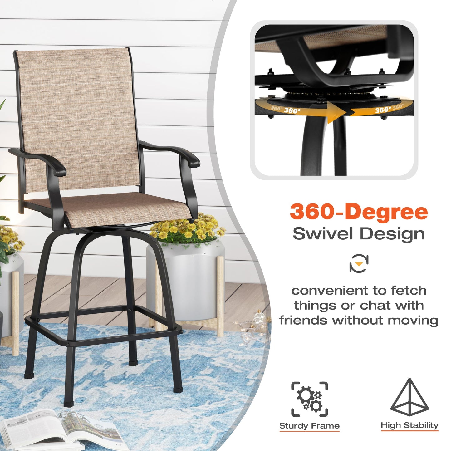 Sophia & William 3 Piece Outdoor Bar Set Patio Bar Height Swivel Chairs and Table Bistro Set