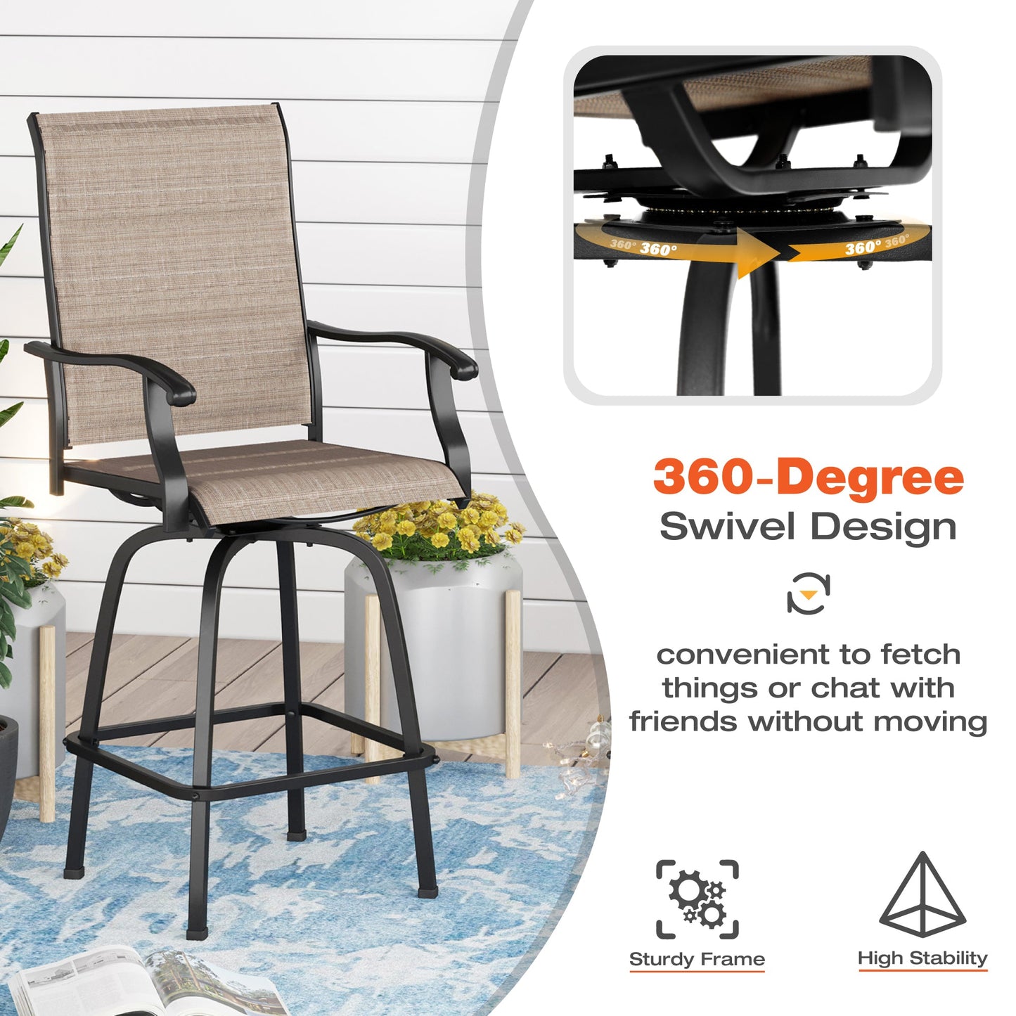 Sophia & William 5 Piece Outdoor Bar Set Patio Bar Height Swivel Padded Chairs and Table Set