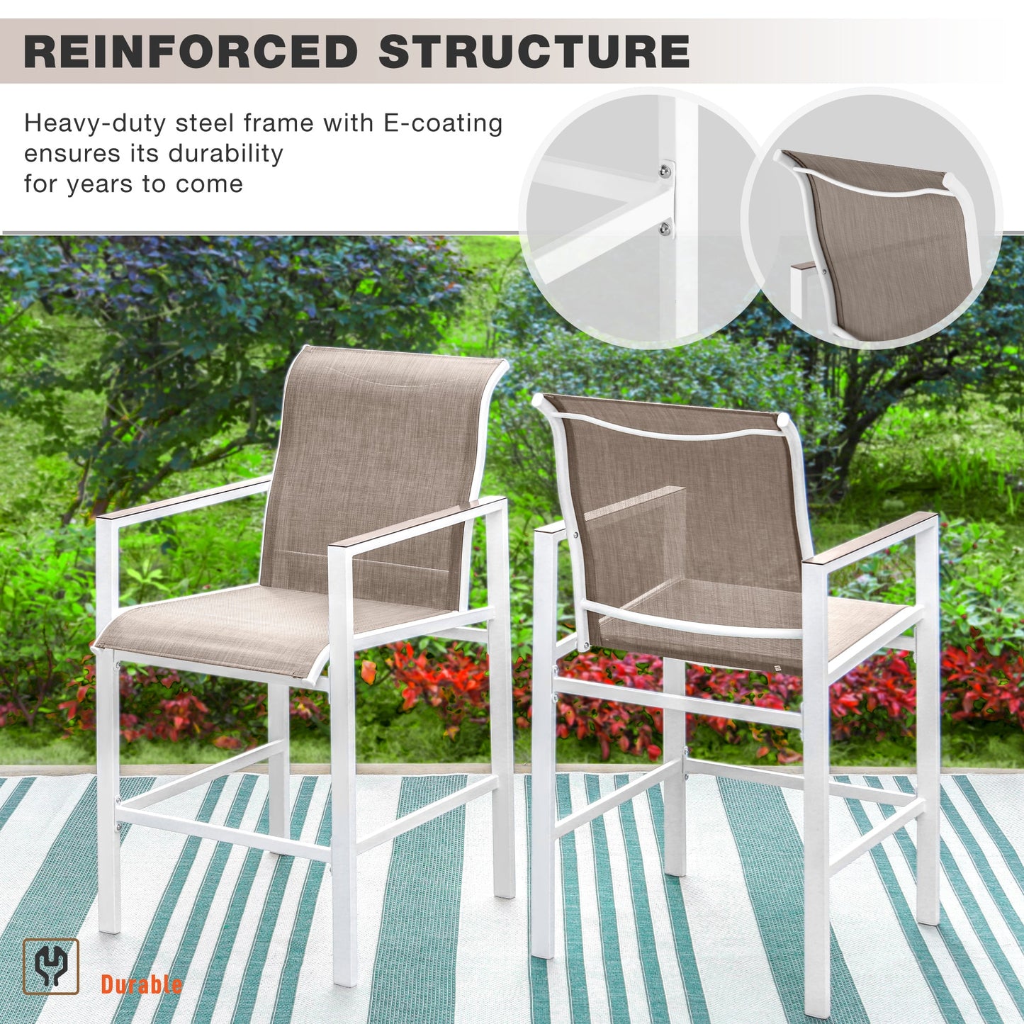 Sophia & William 5 Piece Patio Outdoor Bar Textilene Set Metal Height Table and Chairs, White