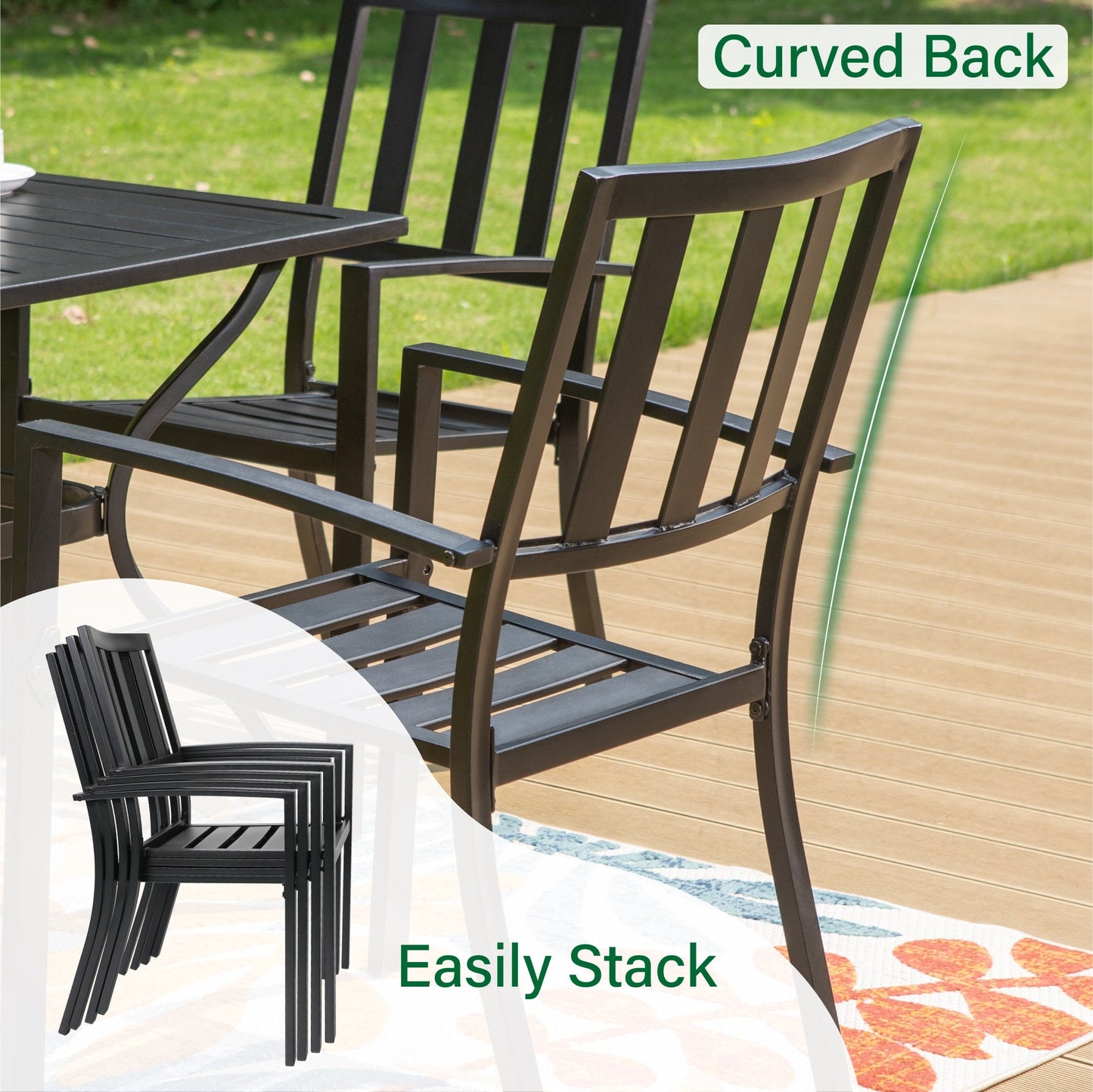 Sophia & William Outdoor Patio Metal Dining Chairs Iron Stackabe Chair with Armrest Set of 4, Black