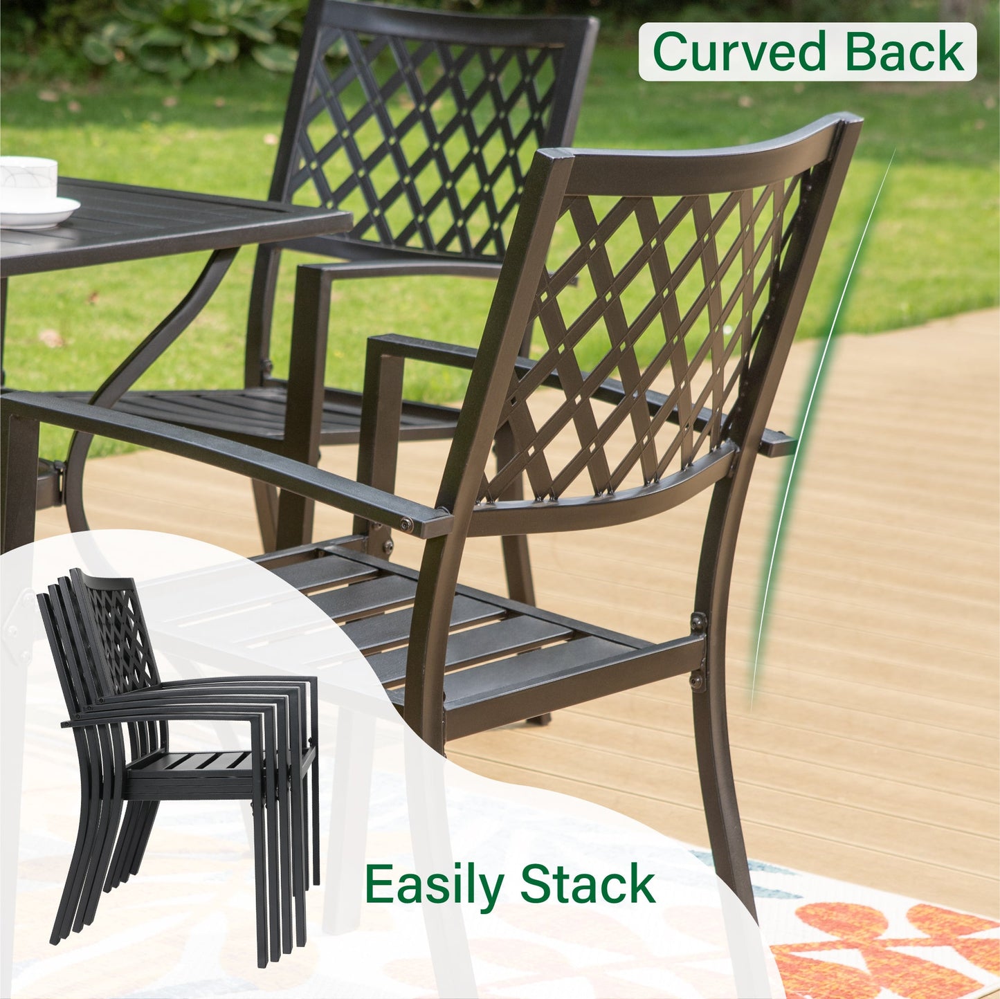 Sophia & William 9 Piece Outdoor Metal Patio Dining Set 60 Teak Wood Square Table and Chairs Furniture Set for 8, Brown