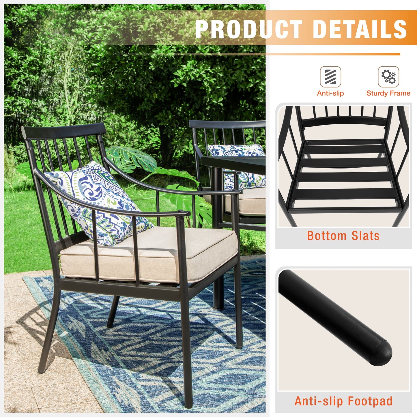 Sophia&William 7-Piece Outdoor Patio Dining Set Metal Padded Chairs and Table Set