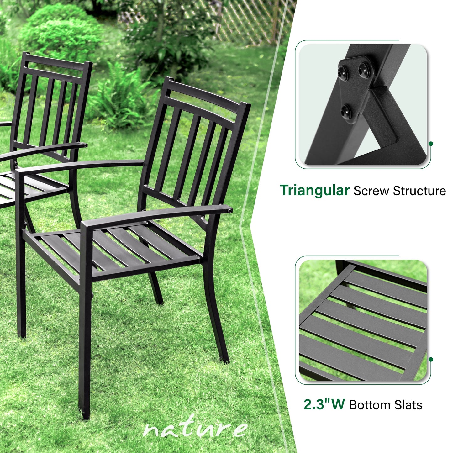 Sophia & William Outdoor Patio Metal Dining Chairs Iron Stackabe Chair with Armrest Set of 8, Black