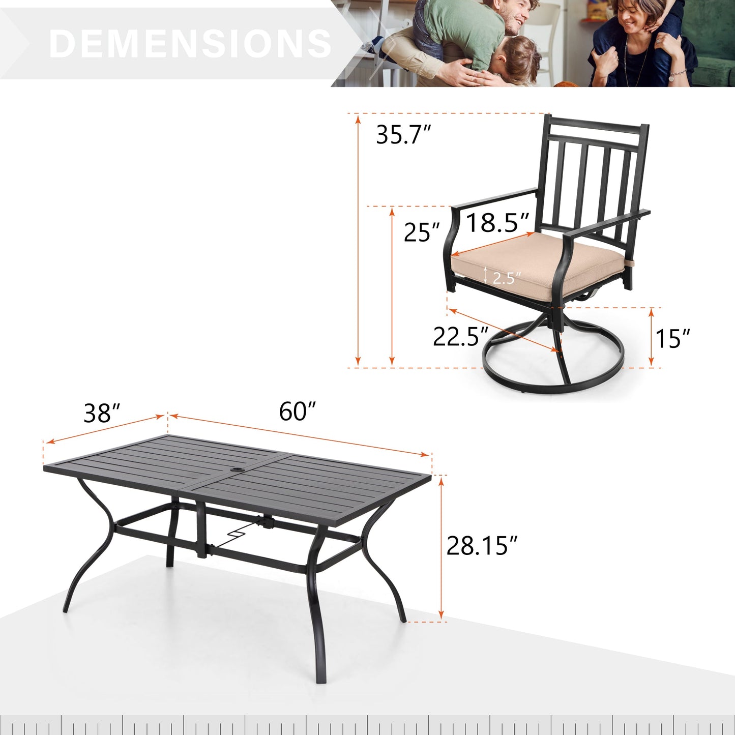 Sophia & William 7 Piece Outdoor Patio Dining Set Metal Furniture Set with Swivel Chairs and Table Set