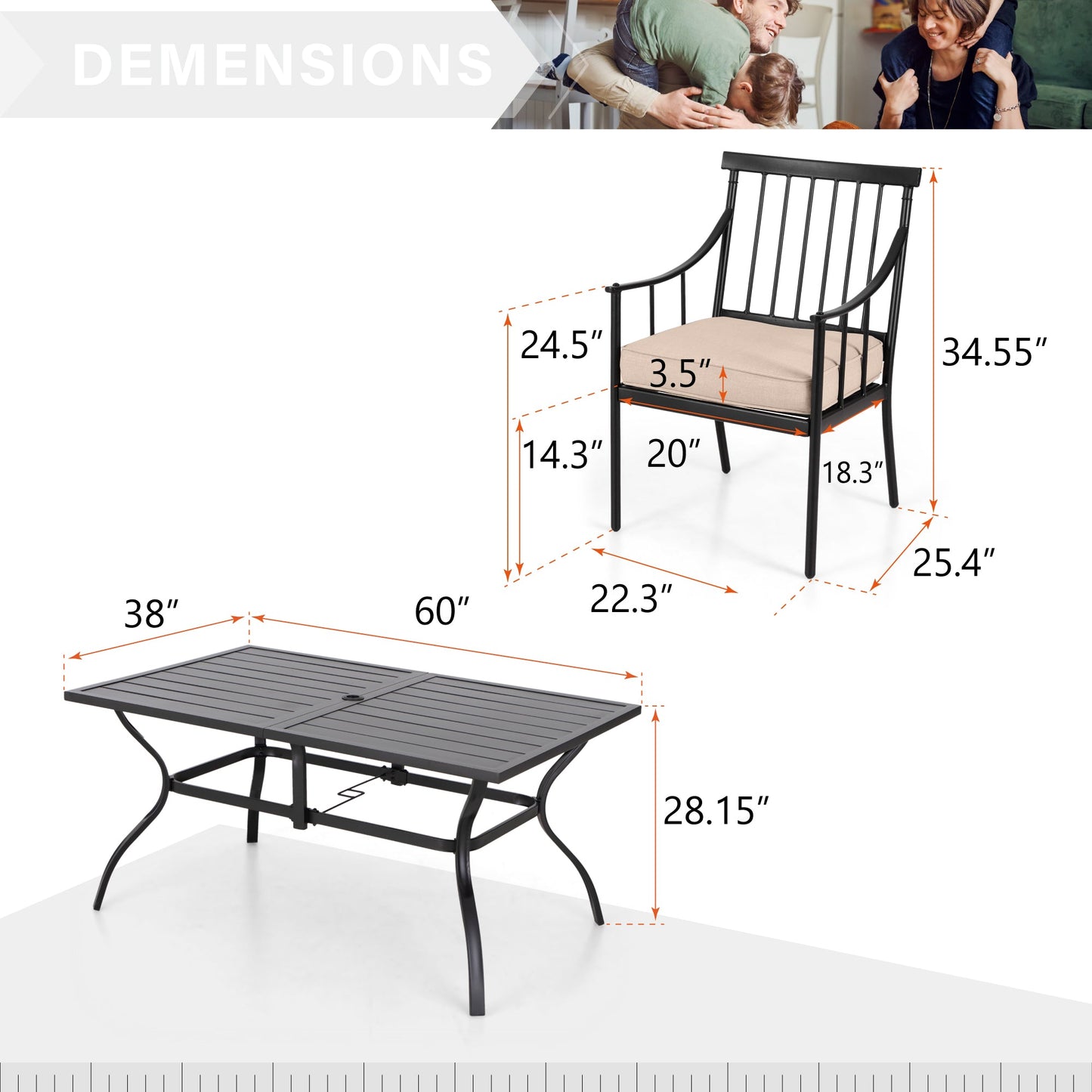 Sophia&William 7-Piece Outdoor Patio Dining Set Metal Padded Chairs and Table Set