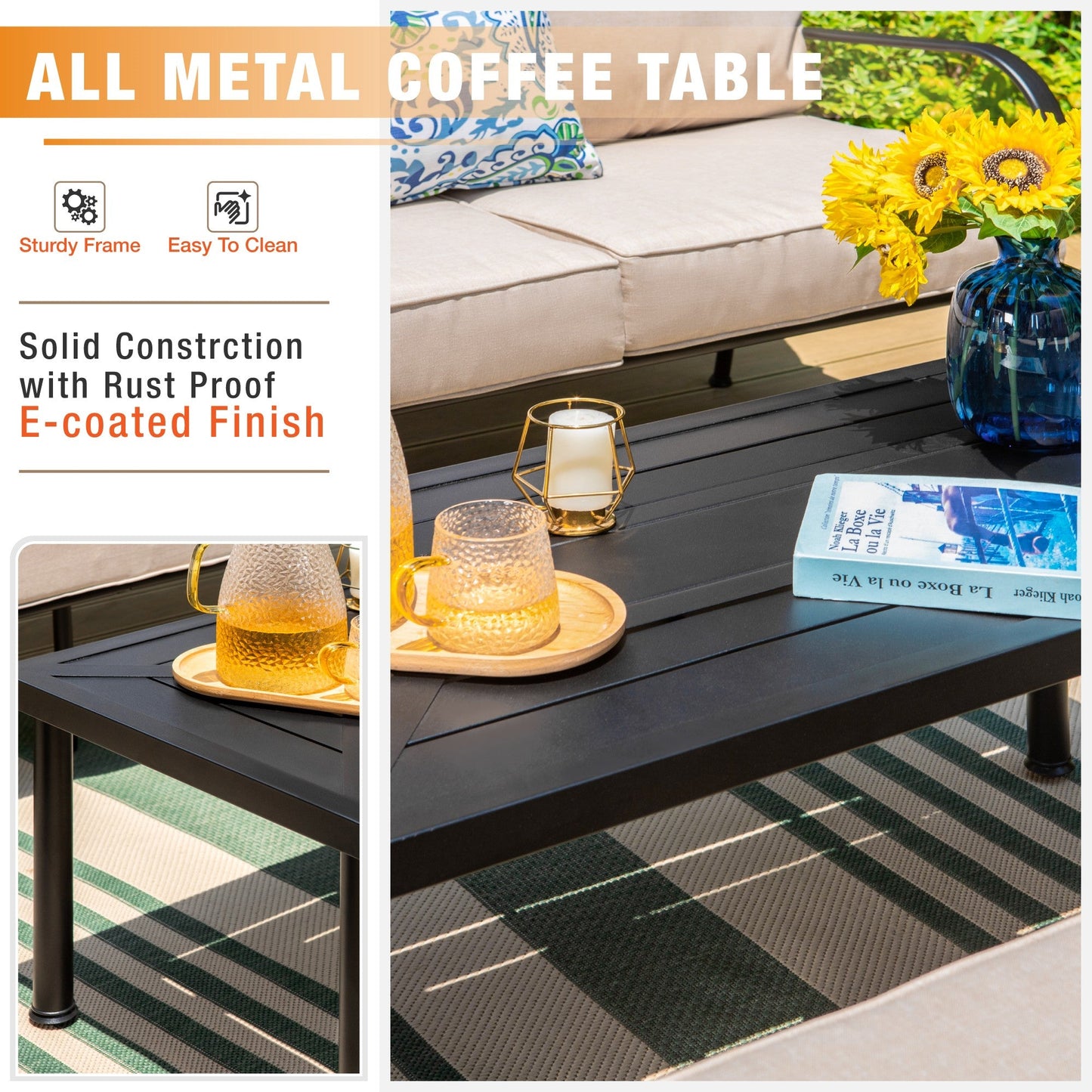 Sophia & William 4 Pieces Metal Patio Furniture Set Outdoor Sectional Conversation Set, Beige