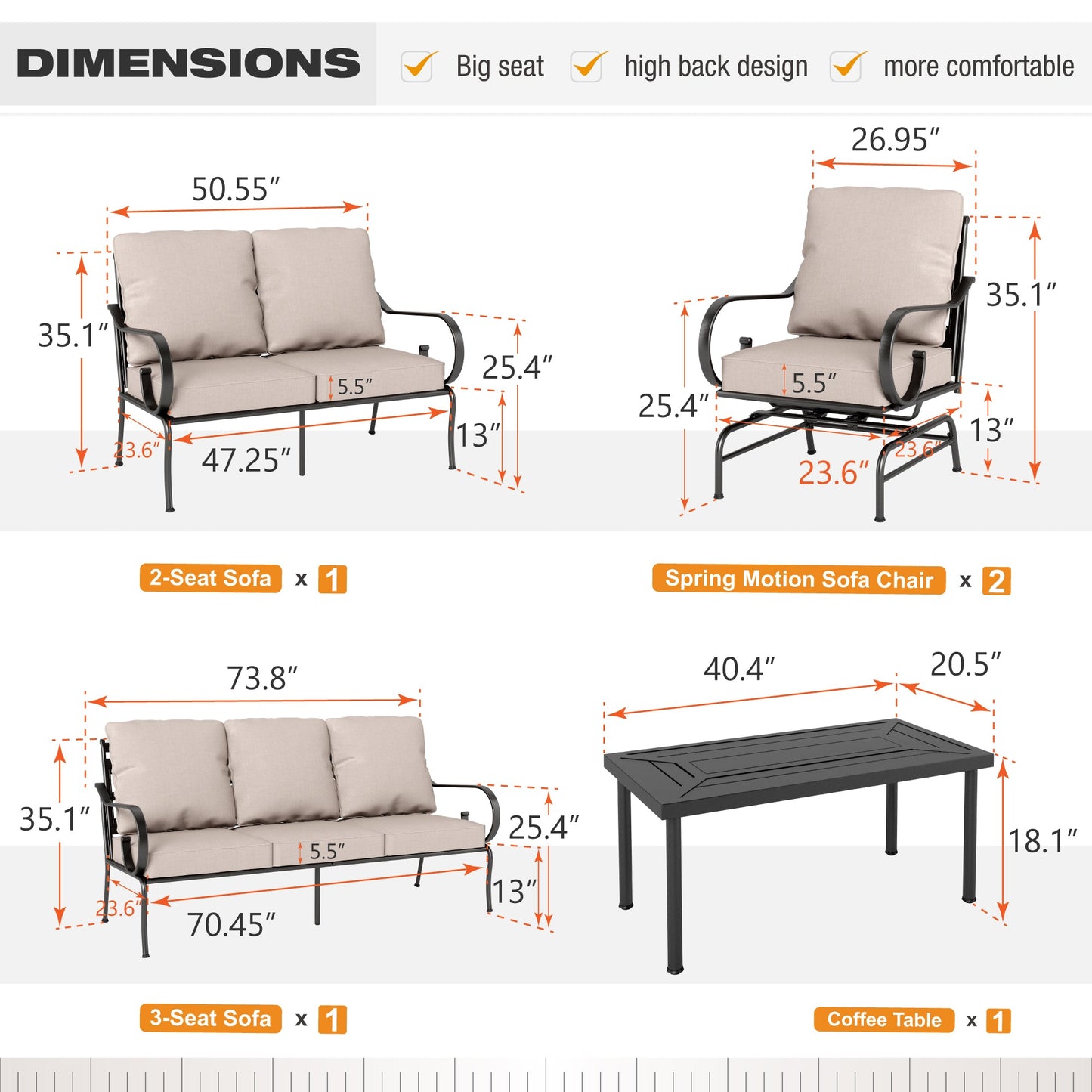 Sophia & William Metal Patio Furniture Set Outdoor Sectional Conversation Set, Beige