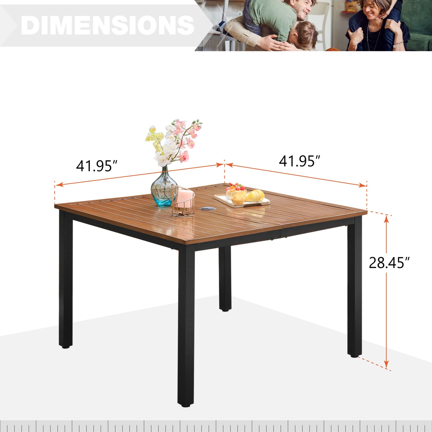 Sophia & William Outdoor Dining Table Patio Teak-Grain Steel Square Table for 4-Person