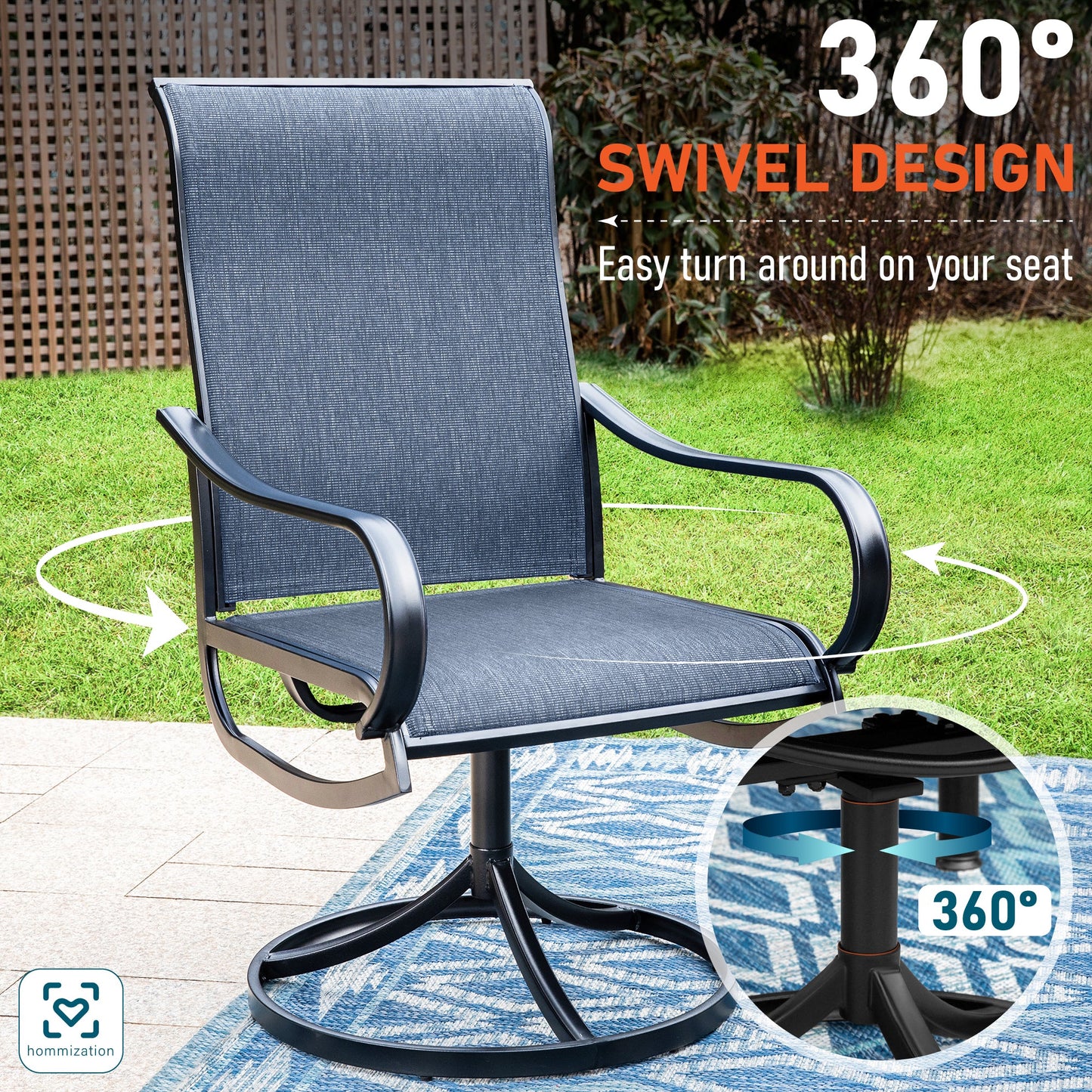 Sophia & William 2Pcs Patio Dining Swivel Chairs Set Outdoor Jean Blue Textilene Chairs