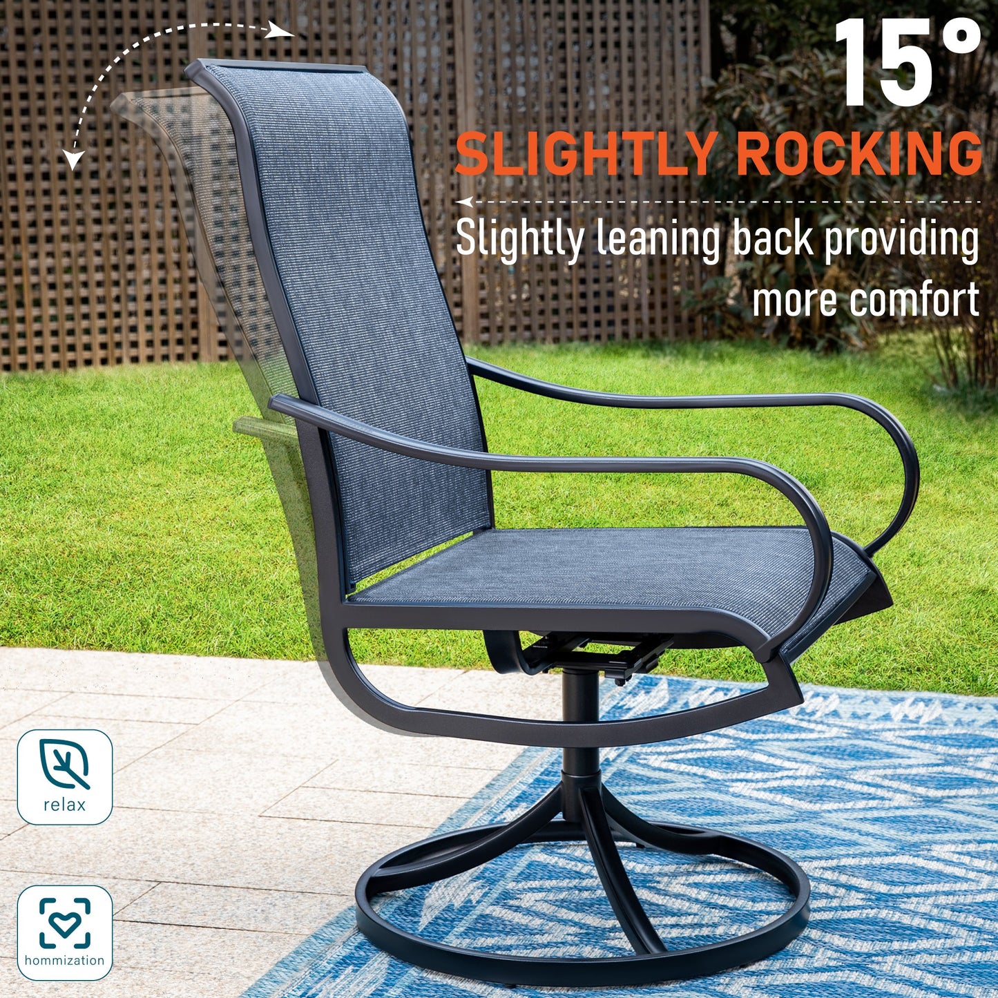 Sophia & William 2Pcs Patio Dining Swivel Chairs Set Outdoor Jean Blue Textilene Chairs