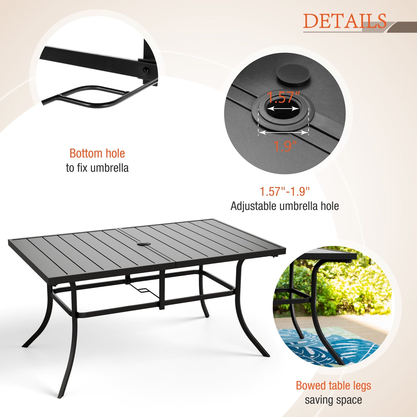 Sophia & William 7 Pieces Outdoor Patio Dining Set with Foldable Adjustable PE Rattan Chairs and Rectangular Metal Dining Table