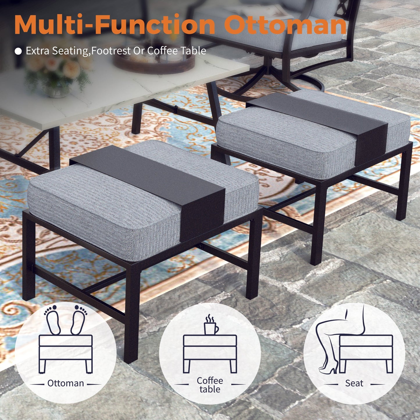 Sophia&William 7 Seat Patio Conversation Set Outdoor Sofa Furniture Set with Marble Table & Ottomans, Gray