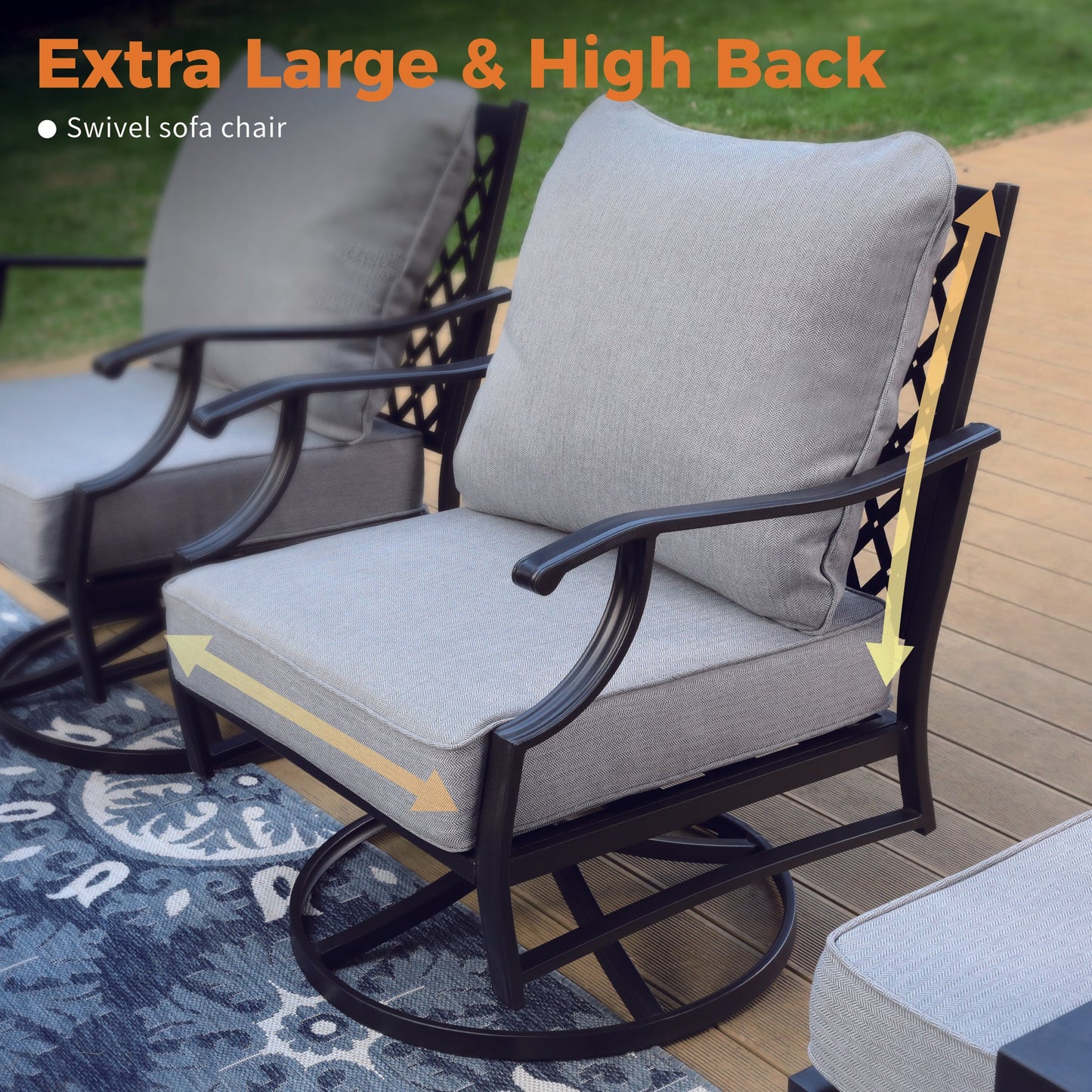 Sophia&William 5 Seat Patio Conversation Set Outdoor Sofa Furniture Set with Marble Table, Gray