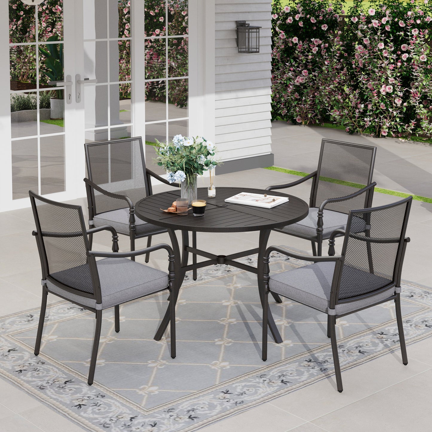 Sophia & William 9 Piece Patio Dining Set 82.6¡åMetal Table and 8 Red Textilene Chairs