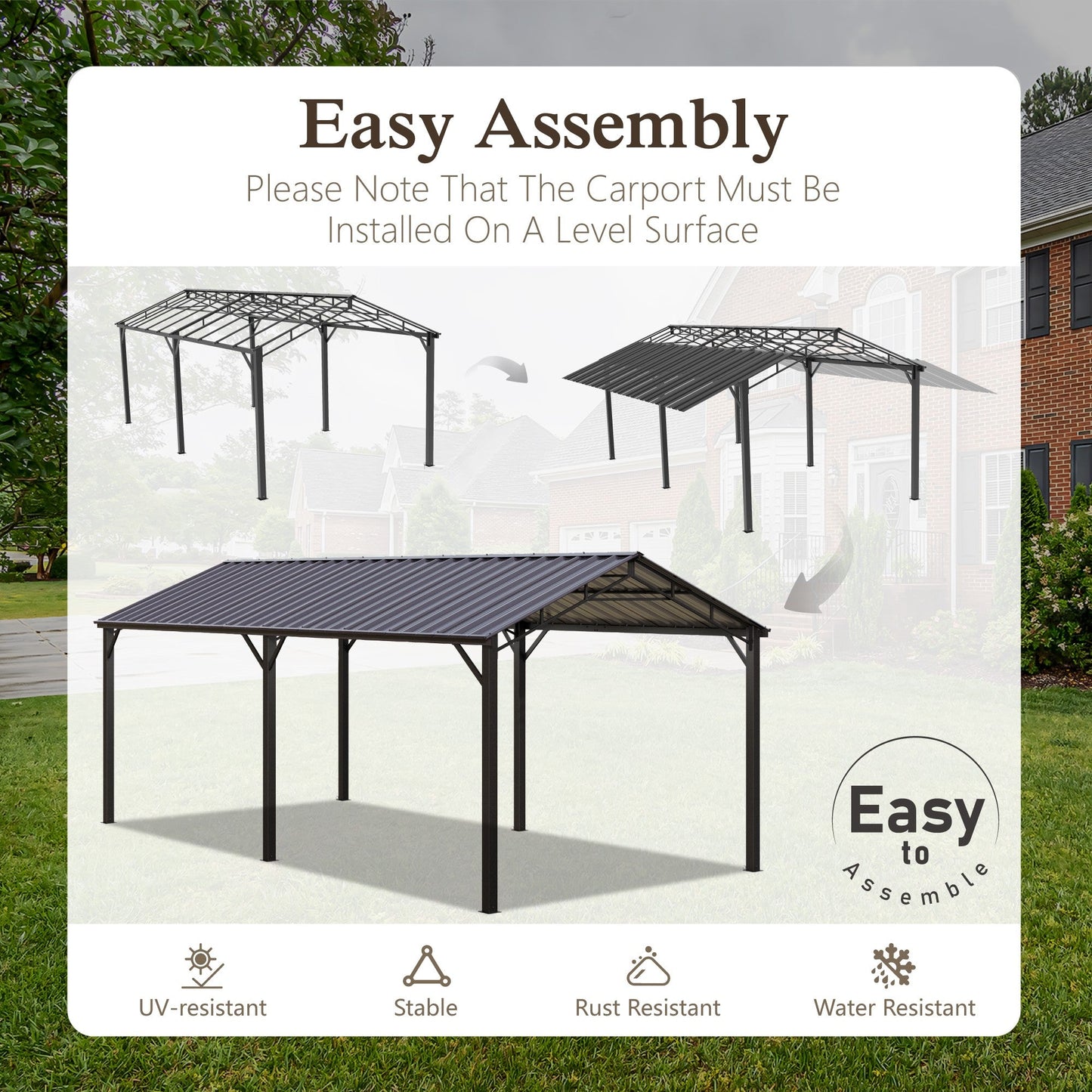 Alpha Joy 10' x 20' Heavy Duty Carport with Galvanized Steel Roof Multi-Purpose Shelter