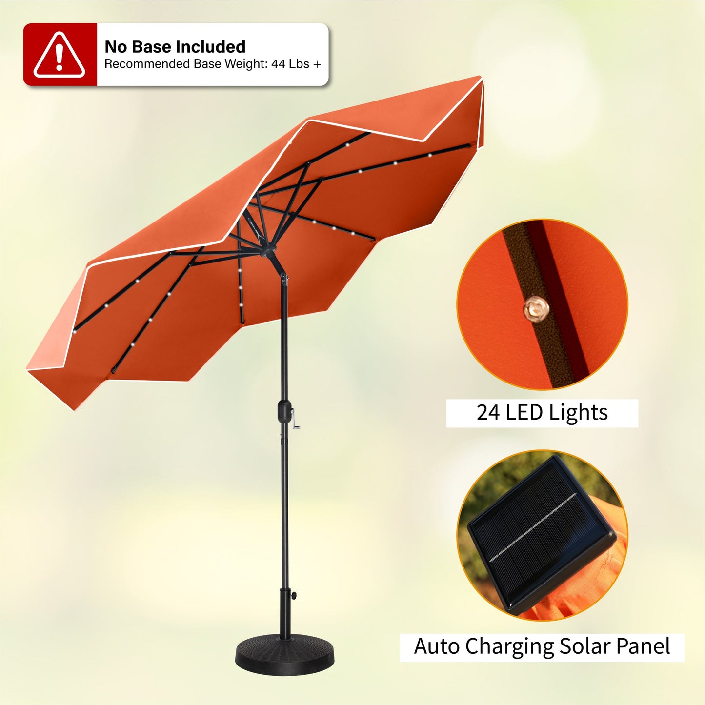 Sophia & William 10FT Outdoor Patio Umbrella Solar LED Umbrella with Crank Handle, Orange