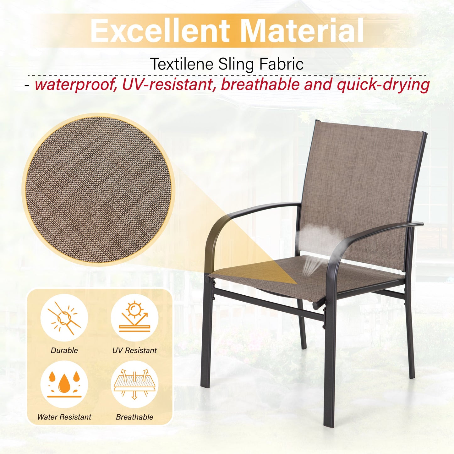 Sophia & William Outdoor Patio Dining Chair - Textilene - Set of 4 - Brown