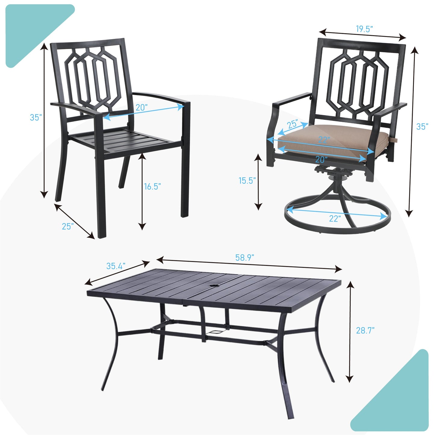 Sophia & William 7 Pieces Metal Patio Dining Set Outdoor Furniture Set with Umbrella Hole