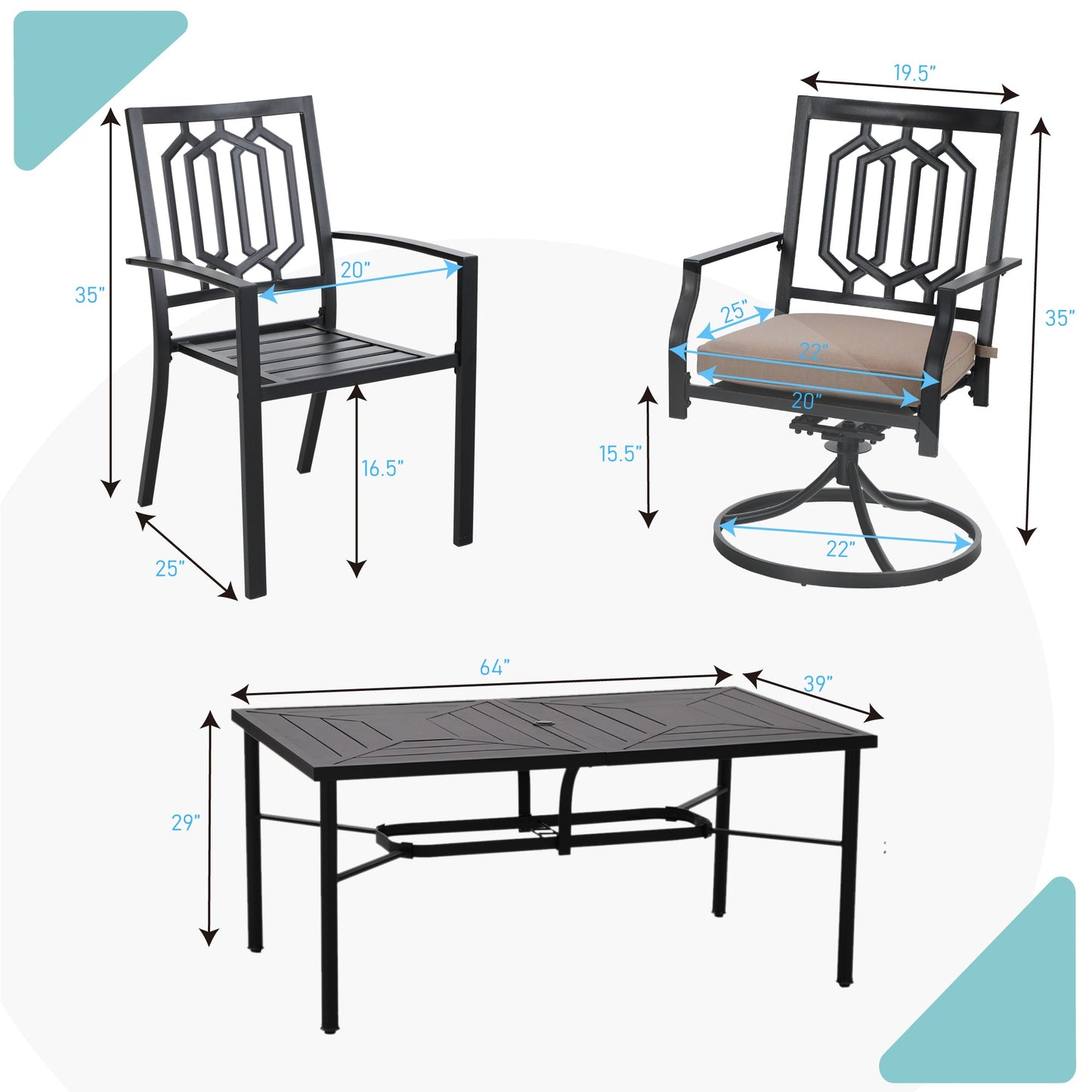 Sophia & William 7 Pieces Metal Patio Dining Set Outdoor Furniture Set with Umbrella Hole