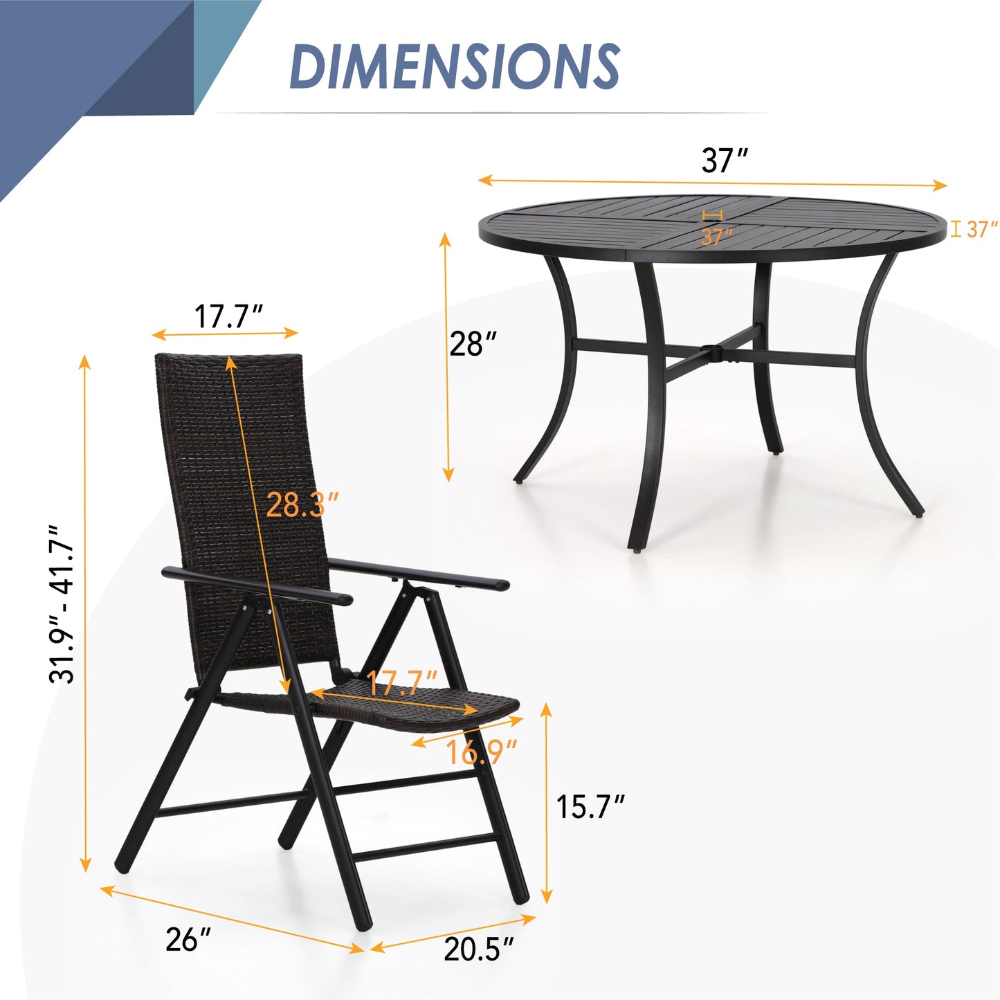 Sophia & William 5 Pieces Outdoor Patio Dining Set Foldable Adjustable PE Rattan Patio Dining Chairs and Metal Dining Table with Umbrella Hole