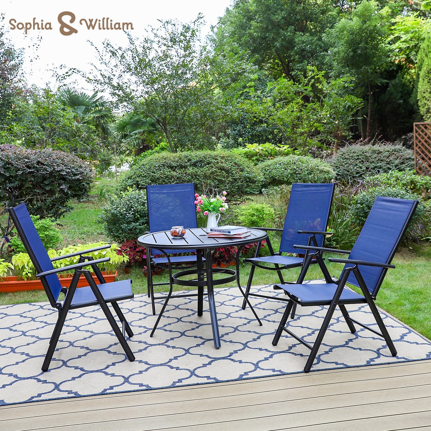 Sophia&William 5 Pieces Aluminum Alloy Patio Dining Set Table and Chairs Set for 4 - Blue