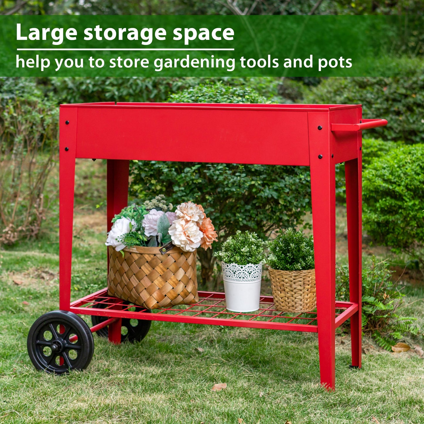 Sophia & William Raised Planter Box with Legs Outdoor Elevated Garden Bed on Wheels-Red