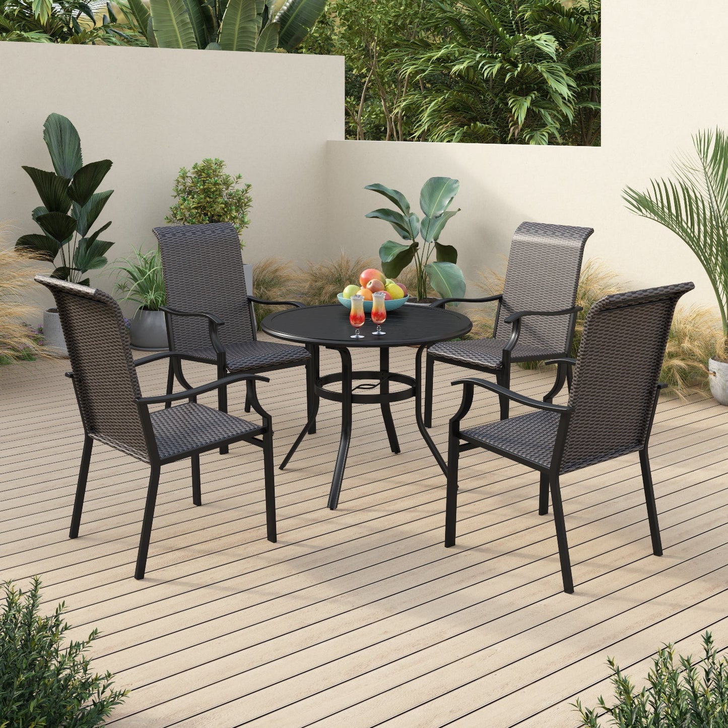 Sophia & William 5 Pieces Wicker Rattan Outdoor Patio Dining Set