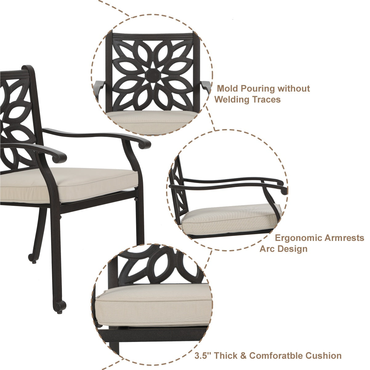 Sophia & William 7 Piece Cast Aluminum Outdoor Patio Dining Set 6 Chairs and Rectangular Table