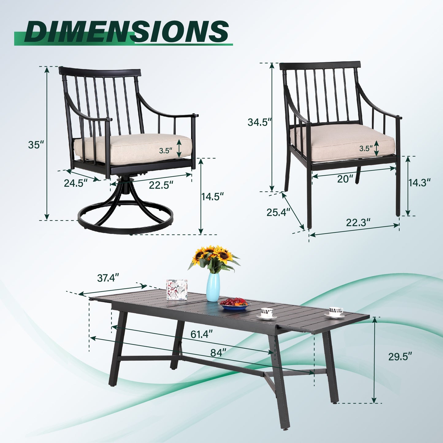 Sophia & William 7 Pieces Metal Patio Dining Set Swivel Chairs and Extendable Table Set
