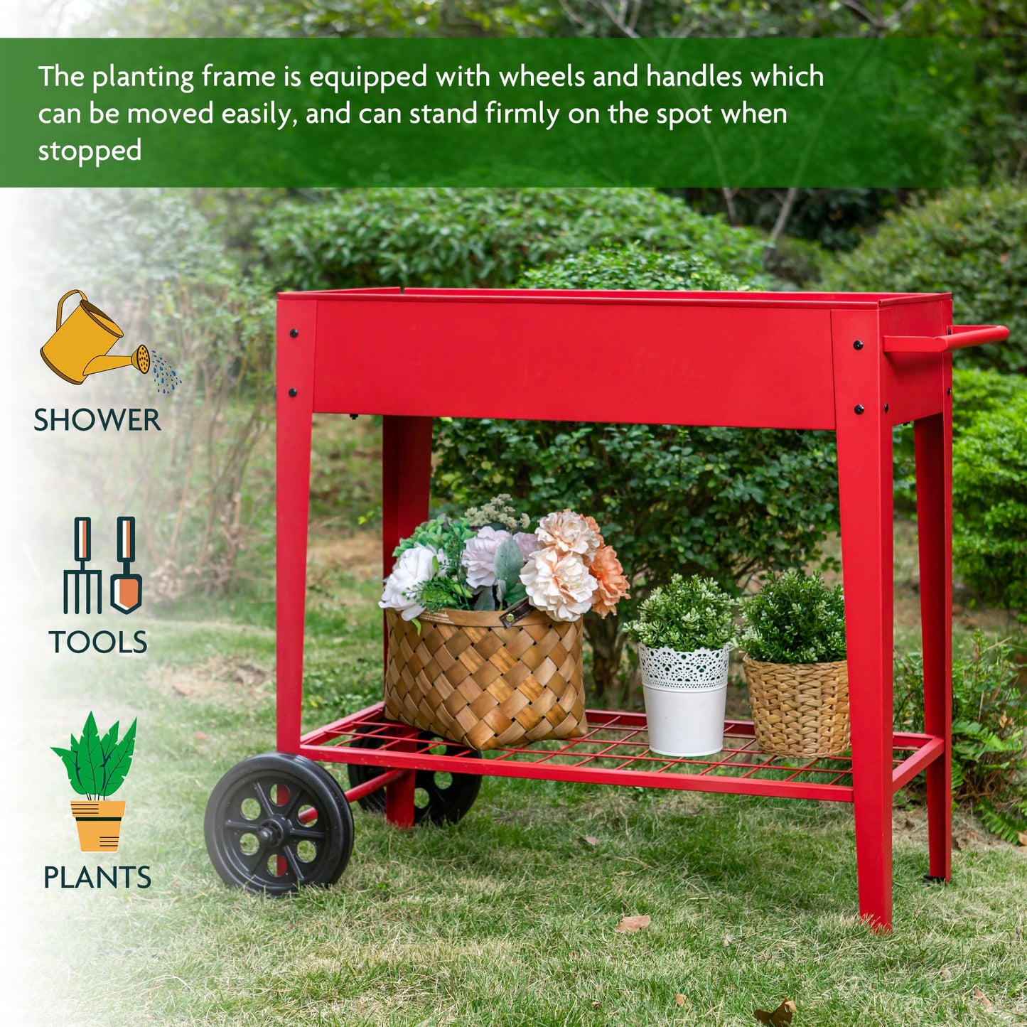 Sophia & William Raised Planter Box with Legs Outdoor Elevated Garden Bed on Wheels-Red