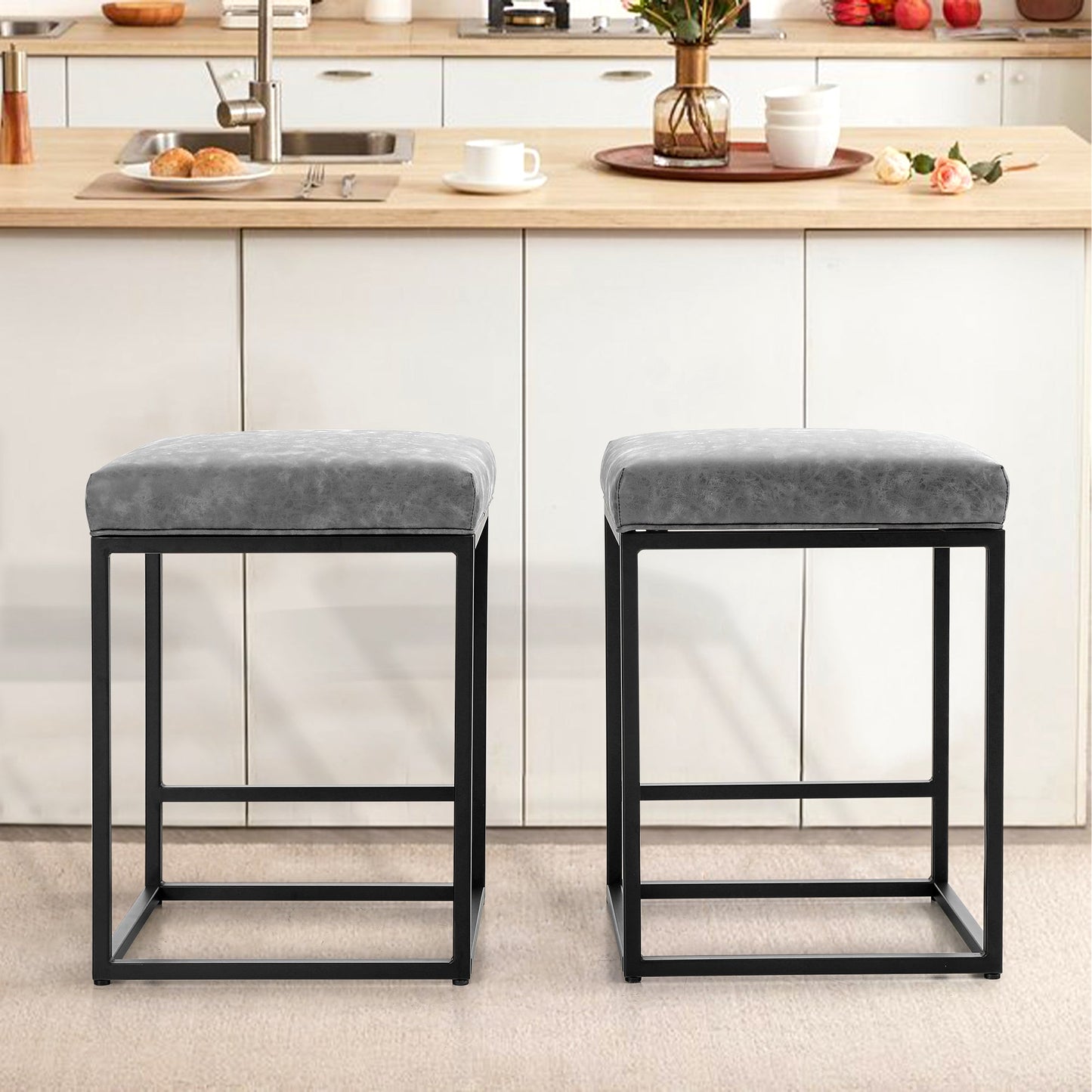 S&W 24 Bar Stool Counter Height Bar Stools with Footrest-Set of 2-Gray