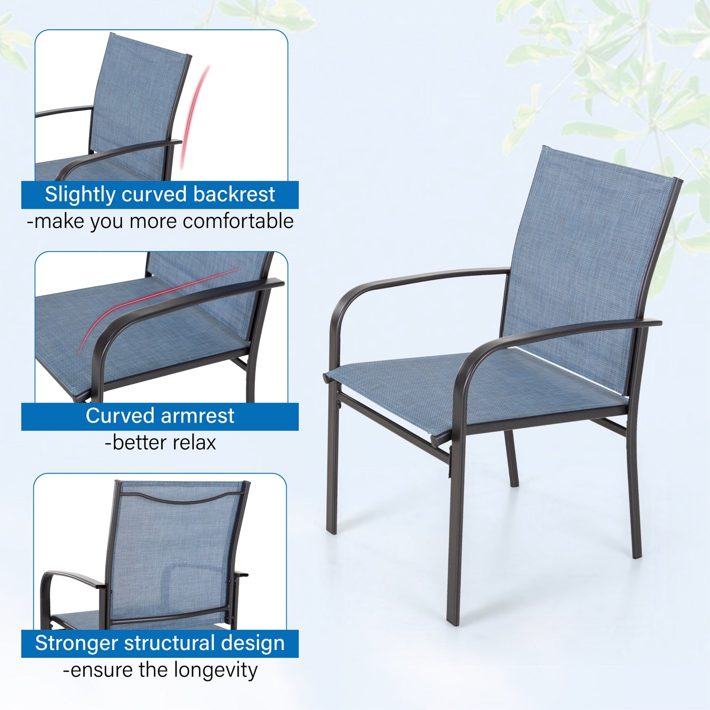 Sophia & William Outdoor Patio Dining Chair - Textilene - Set of 4 - Blue