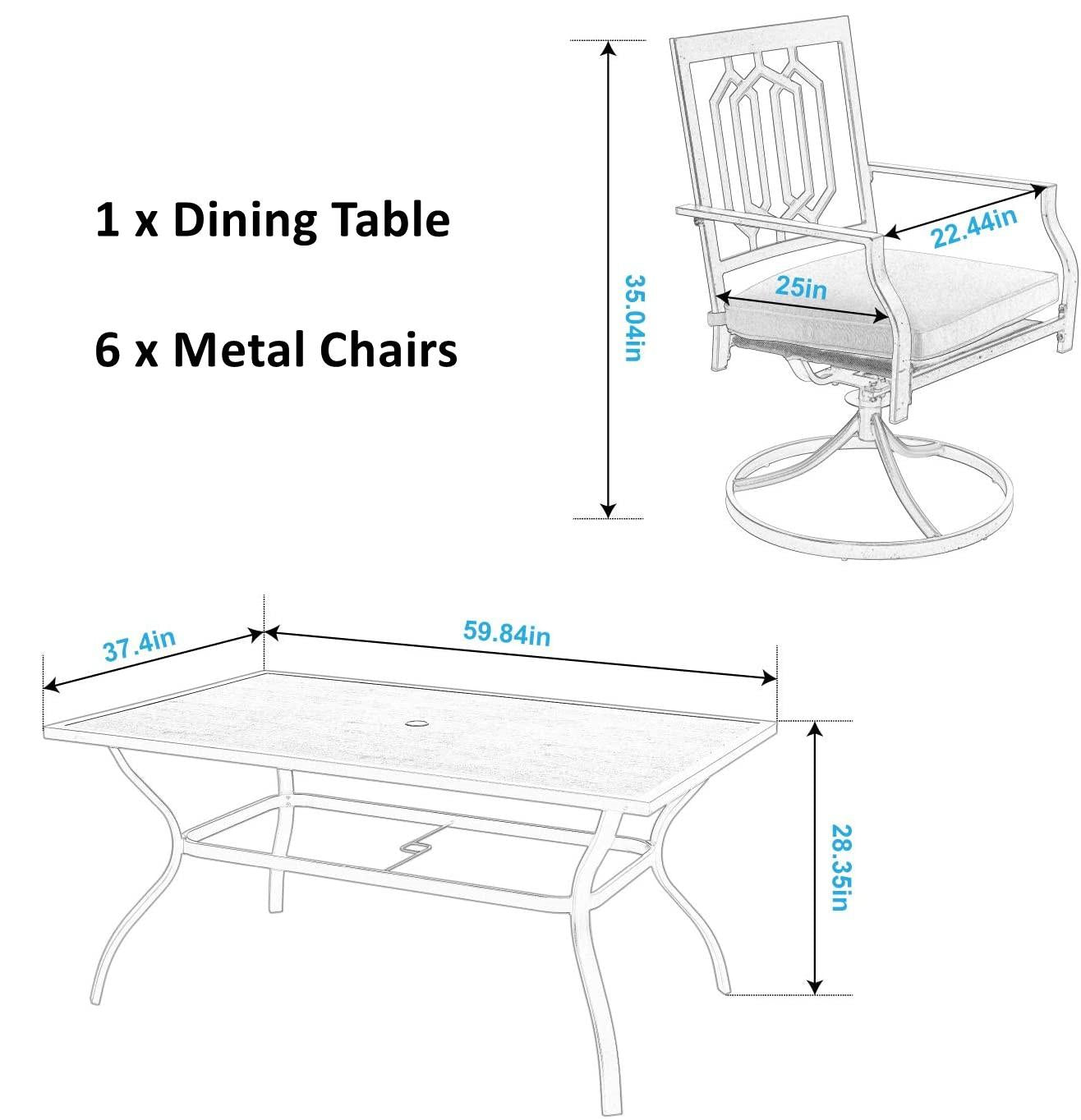 Sophia & William 7Pcs Outdoor Patio Dining Set Swivel Chairs and Table Set