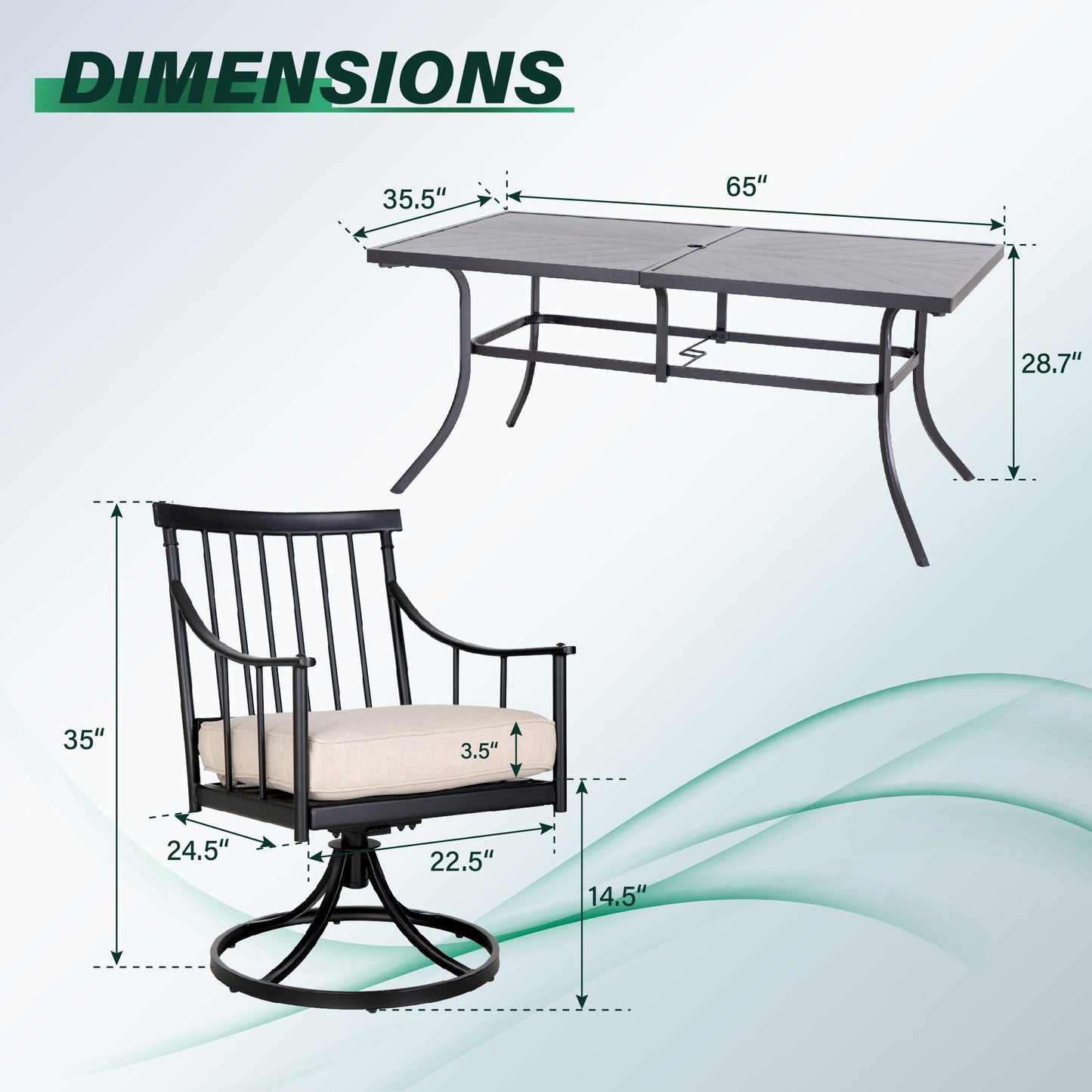 Sophia & William 7-Piece Metal Patio Dining Set Swivel Chairs and Rectangular table Set