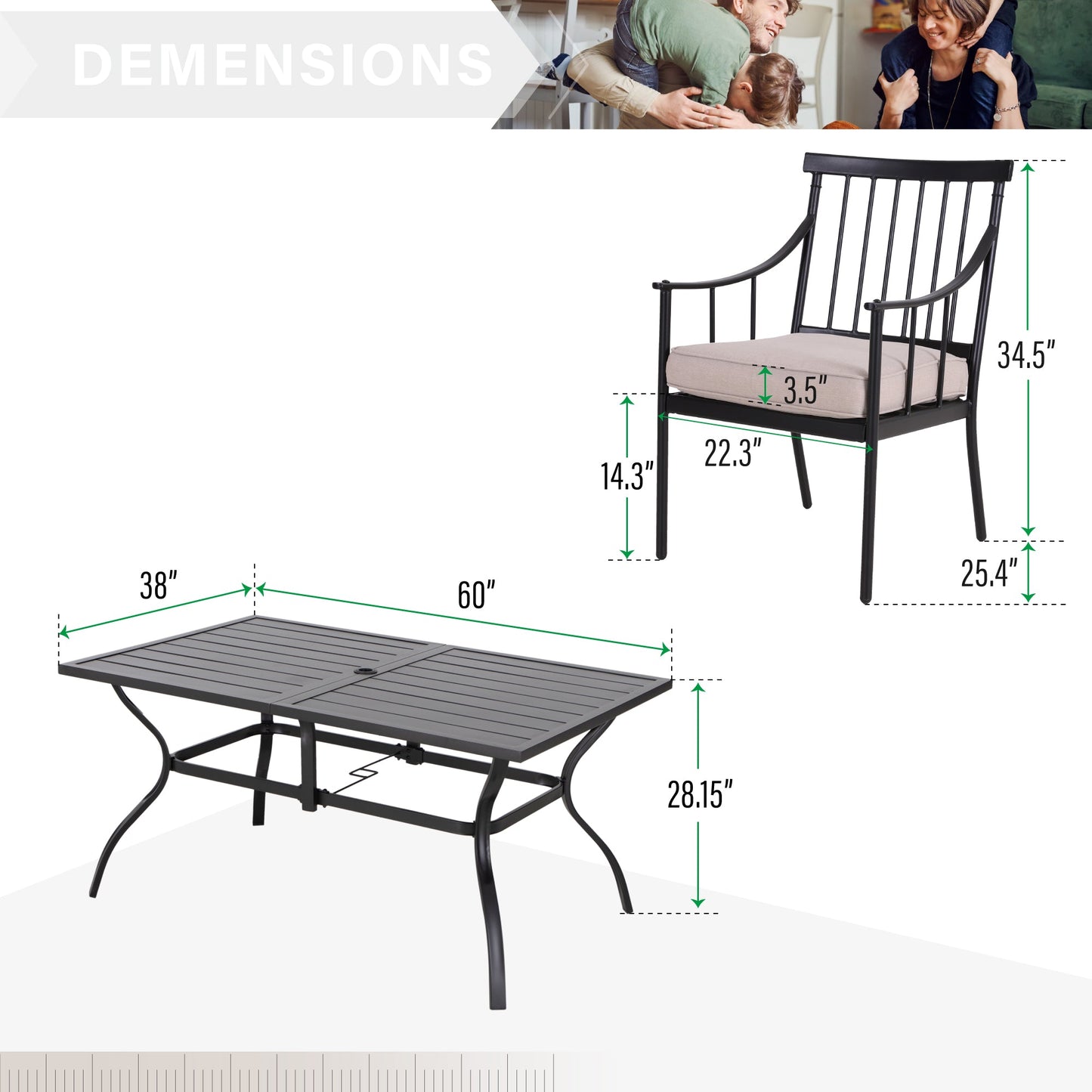 Sophia&William 7-Piece Outdoor Patio Dining Set Metal Padded Chairs and Table Set