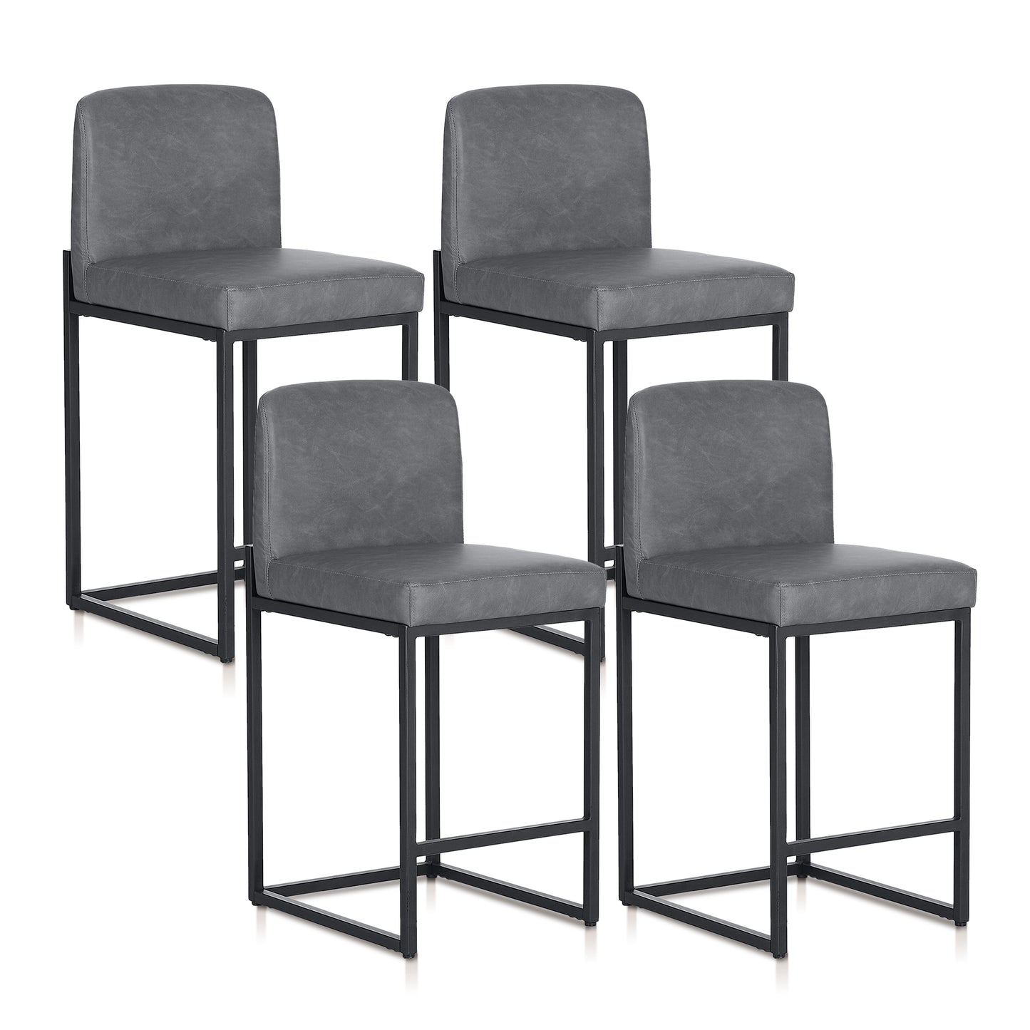 Sophia & William 24" PU Leather Counter Height Bar Stool with Backrest-Set of 4-Gray