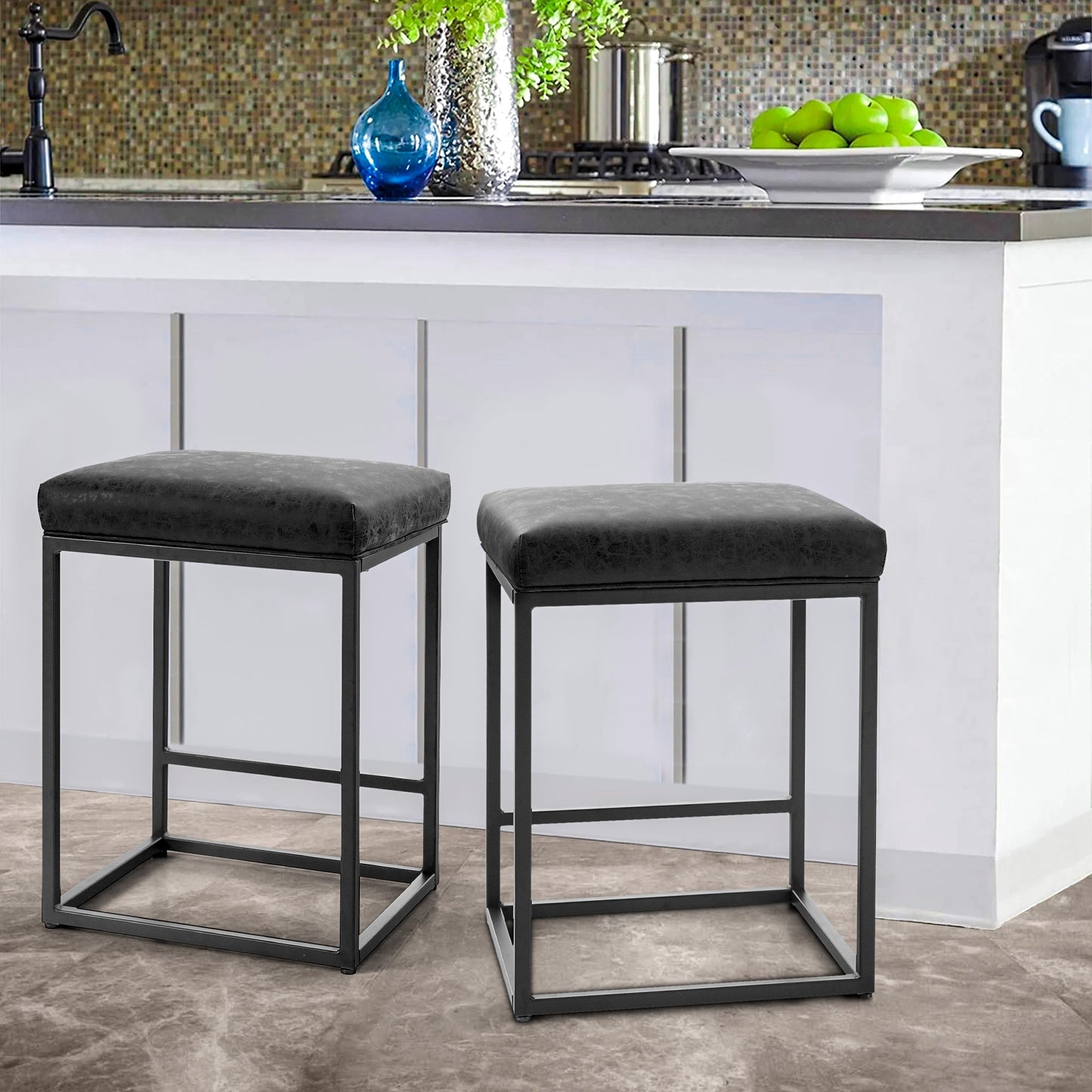 Sophia & William 24 Bar Stool Counter Height Bar Stools with Footrest-Set of 2-Black