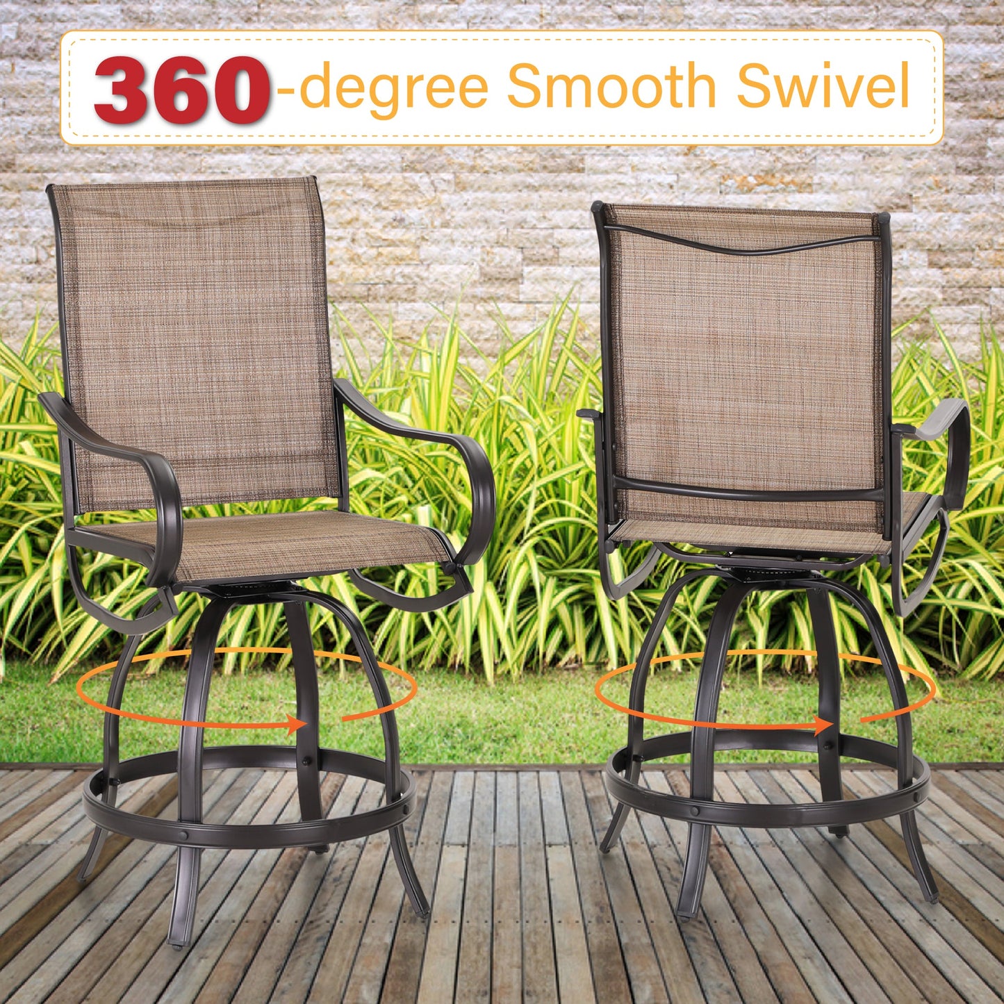 Sophia & William 3 Pieces Patio Outdoor Metal Bar Stools and Table Set Textilene Furniture Set