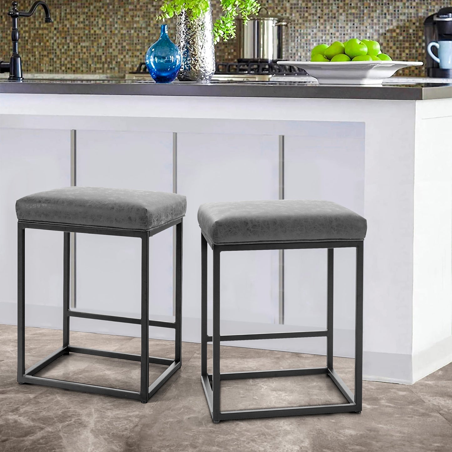 S&W 24 Bar Stool Counter Height Bar Stools with Footrest-Set of 2-Gray