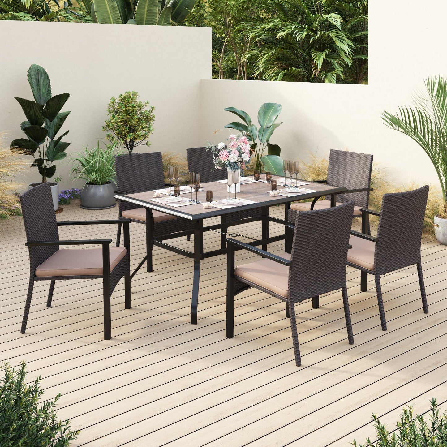 Sophia & William 7 Pieces Wicker Outdoor Patio Dining Set Chairs&Table Set