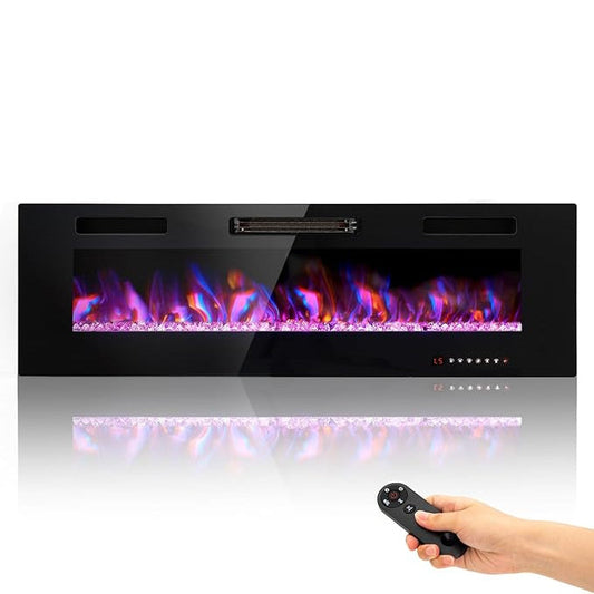 Garden Grotto 60" Ultra-thin Insert Wall Mounted & Recessed Electric Fireplace with Remote Control & Touch Screen, 750/1500W