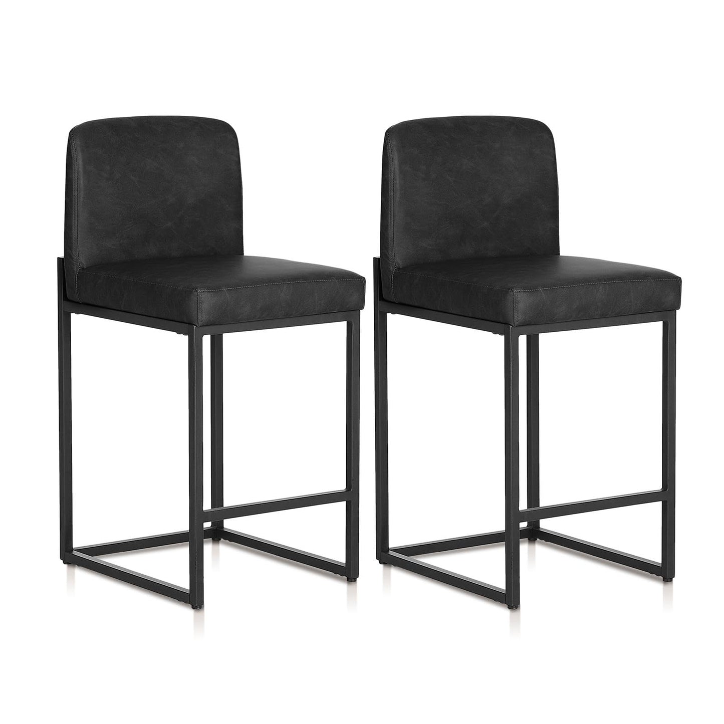 Garden Grotto Black Bar Stools Set of 2, Counter Height 24" Bar Stools with Backs, Modern PU Leather Kitchen Island Chairs