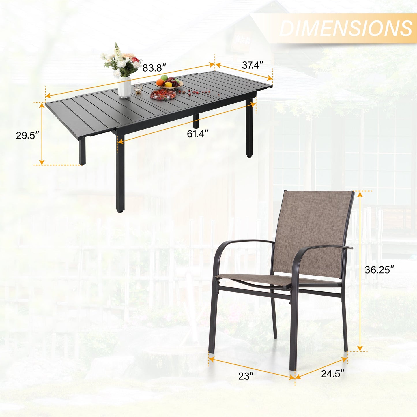 Sophia & William 7 Piece Patio Metal Dining Set Expandable Patio Dining Table and 6 Brown Textilene Chairs