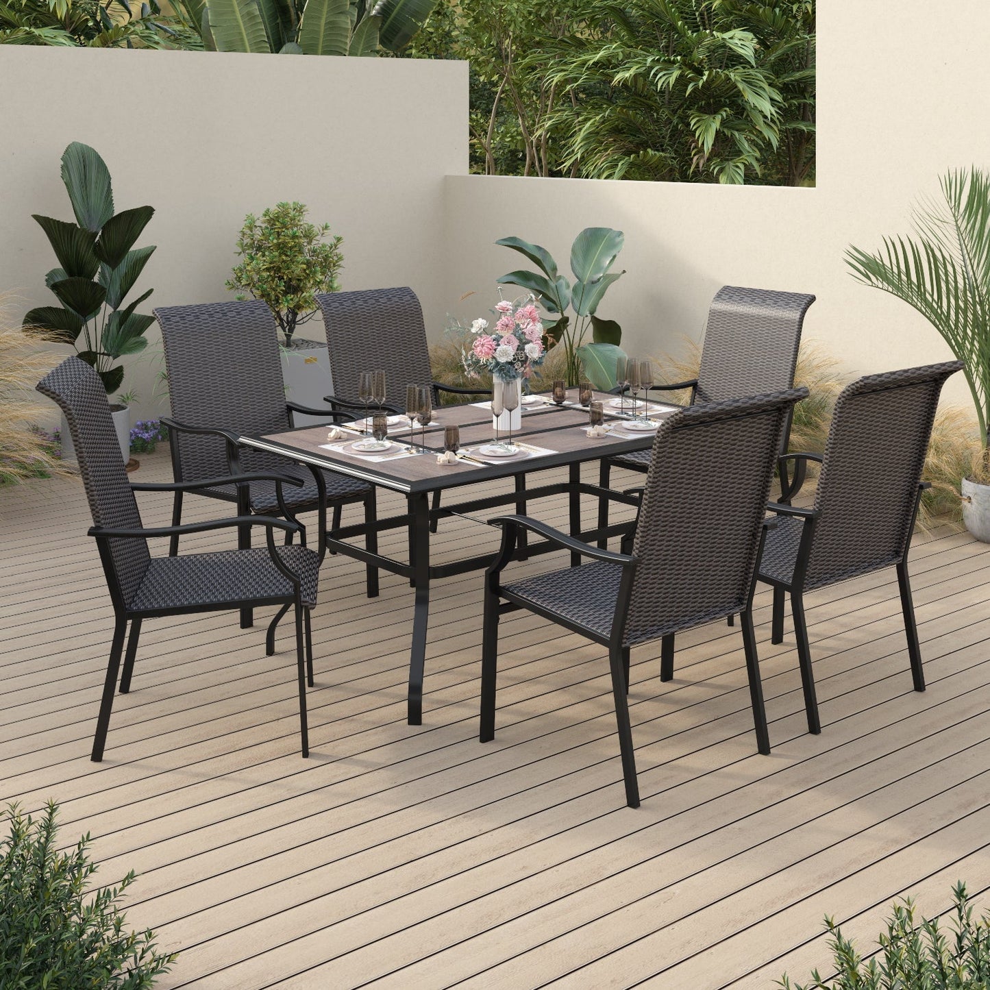 Sophia & William 7 Pieces Wicker Rattan Outdoor Patio Dining Set