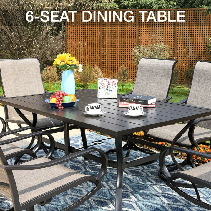 Sophia & William 7 Piece Metal Outdoor Patio Dining Set Outdoor Furniture Set with 1 Steel Retangular Table & 6 Textilene Swivel Chairs,Black